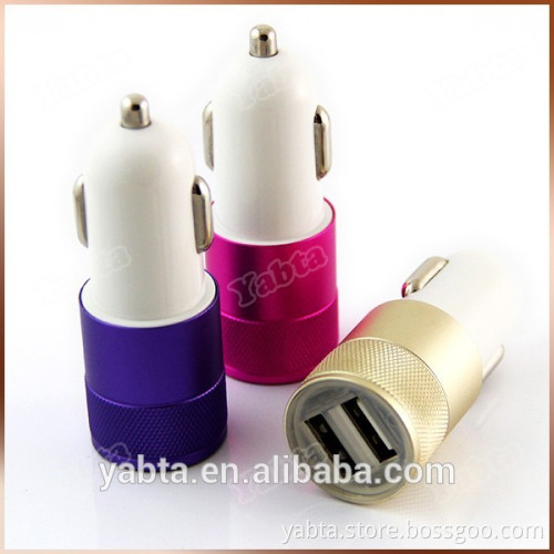 YABTA aluminium alloy metal dual usb car charger, 2 port usb car charger for iphone and ipad devices at once